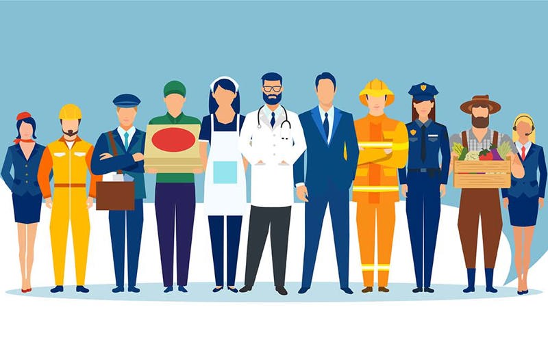 Vector image of a diverse group of people of different professions and occupations